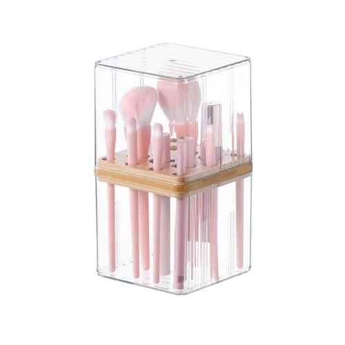 SUNFICON Makeup Brush Holder with Cover Makeup Brush Container With Lid Clear Makeup Brush Holder Organizer Waterproof Dustproof Beauty Brushes Storage Case Stand for Vanity Bathroom Countertop,Gift