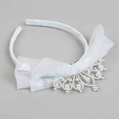 Huachi Girls Princess Tiara Crown Headbands Cute Tulle Bow Tiaras Birthday Headband for Girl Tiaras Crowns Head Band Party Fairy Costume Hair Accessories (Blue)