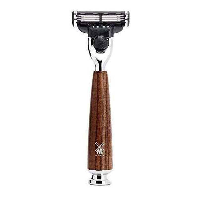 M?HLE RYTMO Steamed Ash 4-Piece Pure Badger 3-Blade Razor Modern Luxury Wet Shaving Set - Perfect for Every Day Use, Barbershop Quality Close Smooth Shave