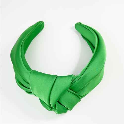 Green Knotted Headbands for Women Satin Wide Headband Non Slip Head Bands Fashion Headband Hair Styling Accessories Womens Sisters Girls Gifts