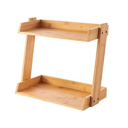 GOBAM Bamboo Makeup & Countertop Organizer, Large - 2 Layer Cosmetics, Lipsticks, Jewelry, Brushes, Hair Accessories & Perfume Organizer for Dresser, Easy Assembly - Natural