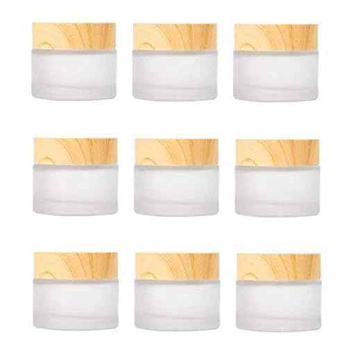 10 Packs 15ml/15g Empty Sample Jars Frosted Glass Cream Jar Bottle with Wood Grain Lid Cosmetic Containers Glass Cream Box Refillable Glass Cream Jar Pot for Makeup Lotion Face Eyeshadow