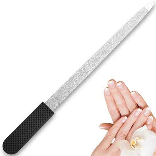 Professional Sapphire Black Nail File ? 6.7" Stainless Steel, Double-Sided Metal File, Ergonomic Non-Slip Handle, for Natural, Gel, Acrylic Nails, Manicure & Pedicure Tool