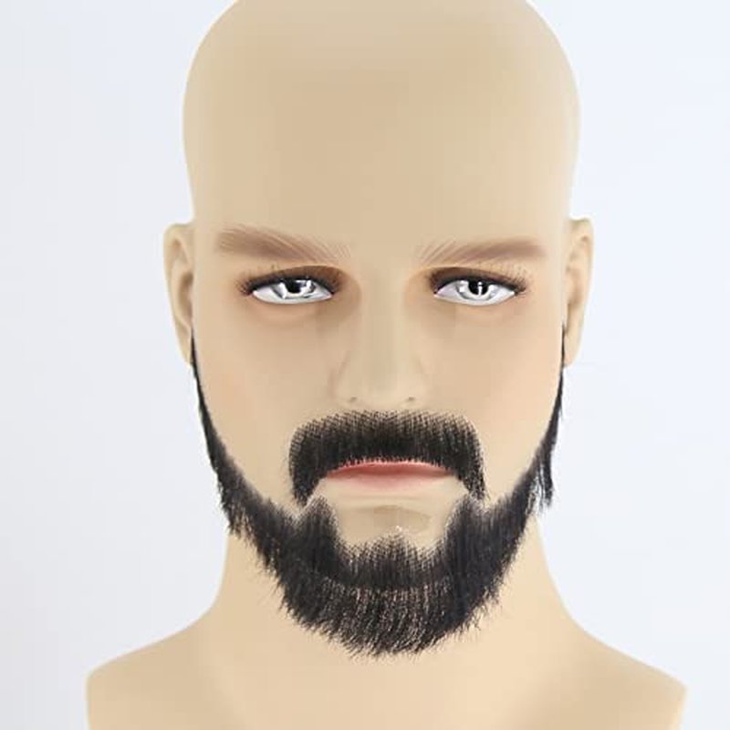 ZigZag Hair Face Beard Extension Human Hair Mustache Black Costume Fake Beard for Adults Men Realistic Makeup Lace Invisible False Beards (Black, Beard 6)