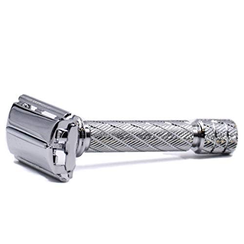 Parker 87R Compact Butterfly Safety Razor - Short Handle Brass Frame with Textured Grip for Precision Wet Shaving