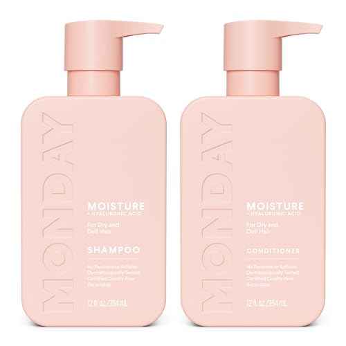 MONDAY HAIRCARE Moisture Shampoo + Conditioner Set for Dry, Coarse, Stressed, Frizzy Hair, Made with Coconut Oil, Rice Protein, Shea Butter and Vitamin E, All Natural, 12 fl oz (Pack of 2)