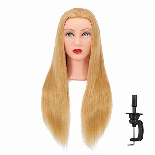 Headfix 26"-28" Long Hair Mannequin Head Synthetic Fiber Hair Hairdresser Practice Styling Training Head Cosmetology Manikin Doll Head with Clamp (6F2026W2720)
