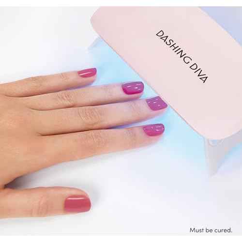 Dashing Diva Glaze Nail Starter Kit - Magenta Madness - Long Lasting, Chip Resistant, Semi-Cured Gel Nail Strips - 7-Piece Manicure Set with 32 Strips and Mini LED Lamp