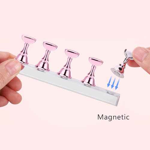 Etercycle Nail Stand Acrylic Nail Art Display Stand Practice Nail Holder for Painting Nails Magnetic Practice Stands with Double-sided Tape For DIY Salon Supplies (Pink)