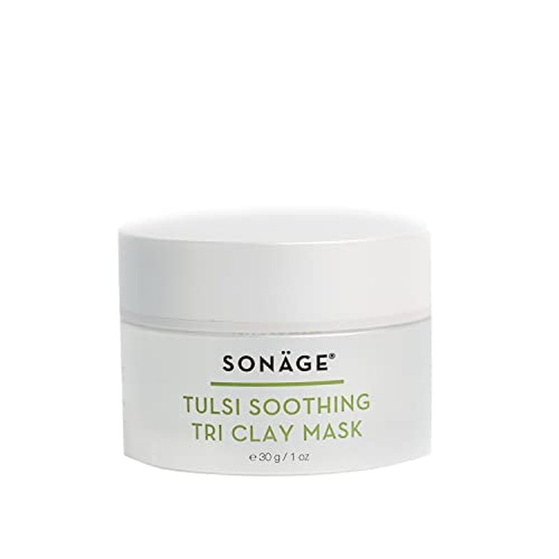 SONAGE Tulsi Soothing Tri Clay Mask | For Acne-Prone Skin | Mineral Rich Clay Mask Unclogs and Purifies Pores | Neem Oil and Turmeric