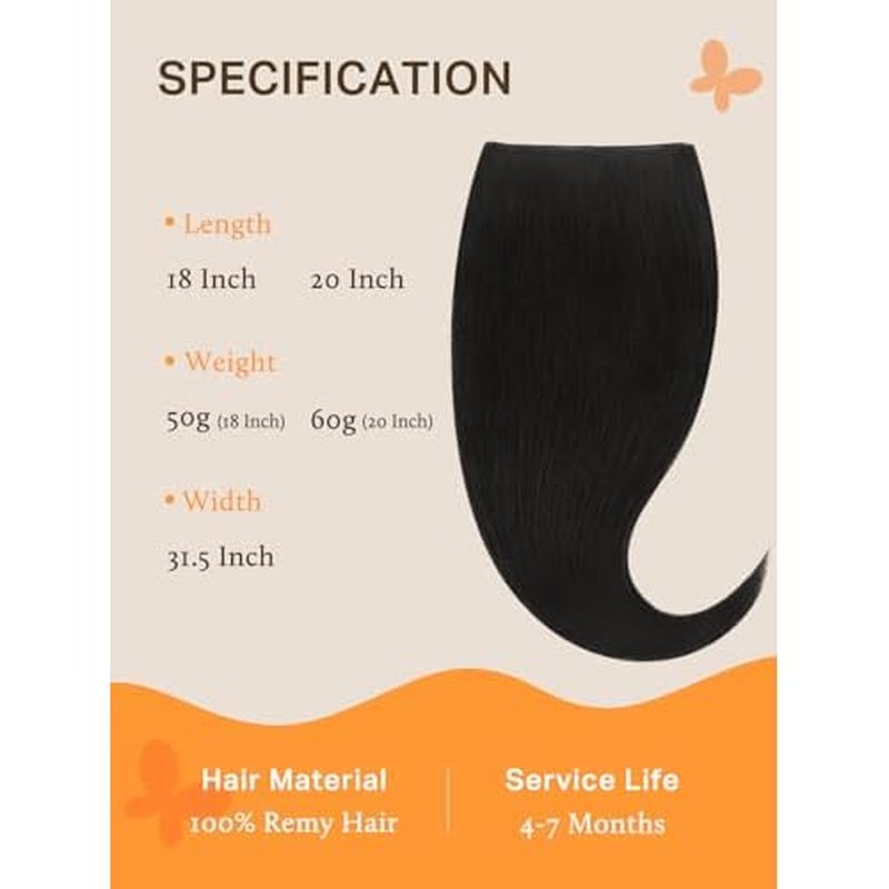 DOORES Tape in Weft Hair Extensions Human Hair, Natural Black 18 Inch 50g, Genius Seamless Extensions Long Wide Genius Seamless Weft Tape in Instant Install