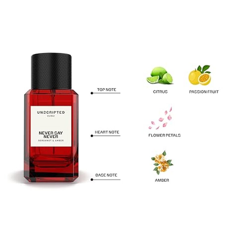 Unscripted. Never Say Never - Bold, Long-Lasting Perfume For Men And Women - Floral-Fruity Women Perfume with Notes of Amber and Citrus - 3.4 oz