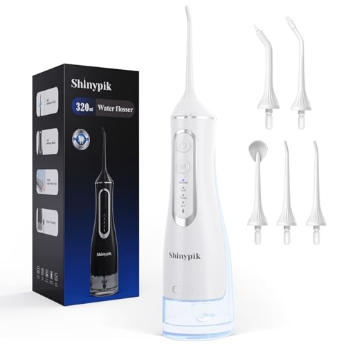 Electric Water Flosser Pick - 320ML Larger Tank 4 Modes Cordless Portable Oral Irrigator,IPX7 Waterproof Dental Flosser,Professional Water Teeth Cleaner Picks for Home Travel (White)
