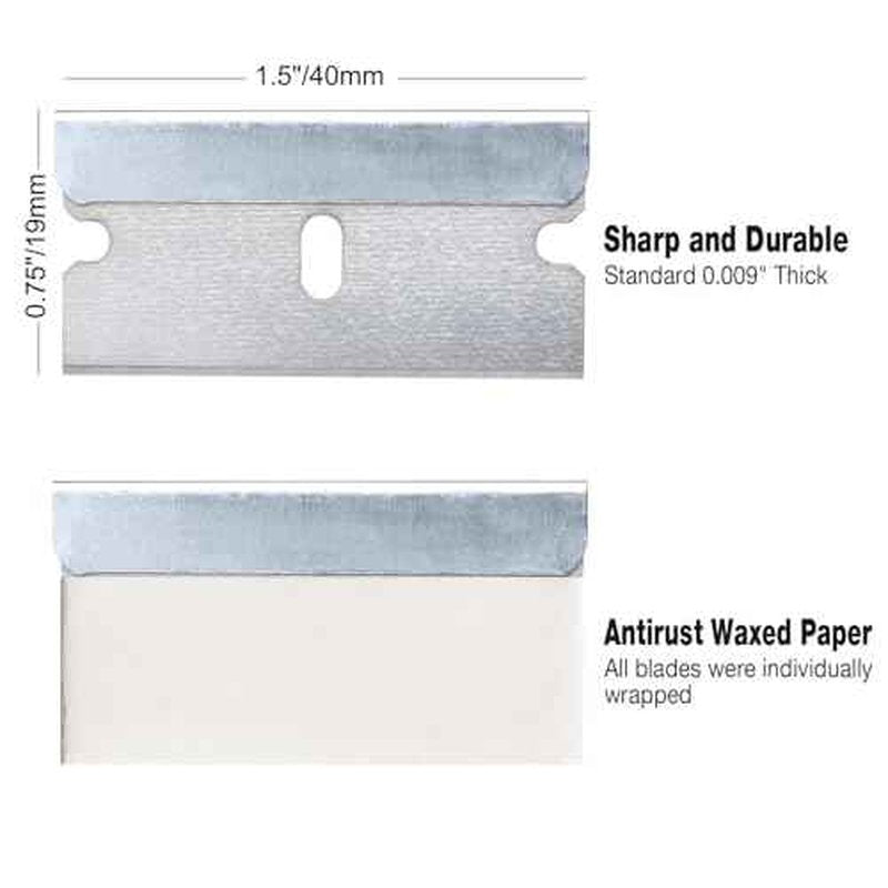 Great Andrew Single Edge Razor Blades, 100 Pack Straight Edge Razor Blade, Safety Blade Refills, Blade Scraper for Box Cutting, Crafts, DIY, Heavy Duty & Industrial Use