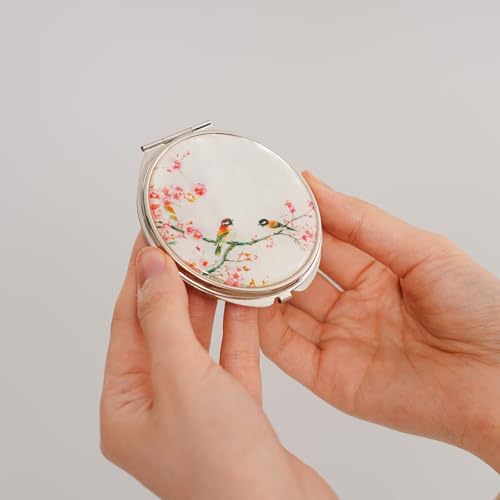 February Mountain Mother of Pearl Compact Mirror ? Dual Magnification Gift for Women, Mom, Sister ? Birthday or Christmas Idea (1, Spring Whispers)