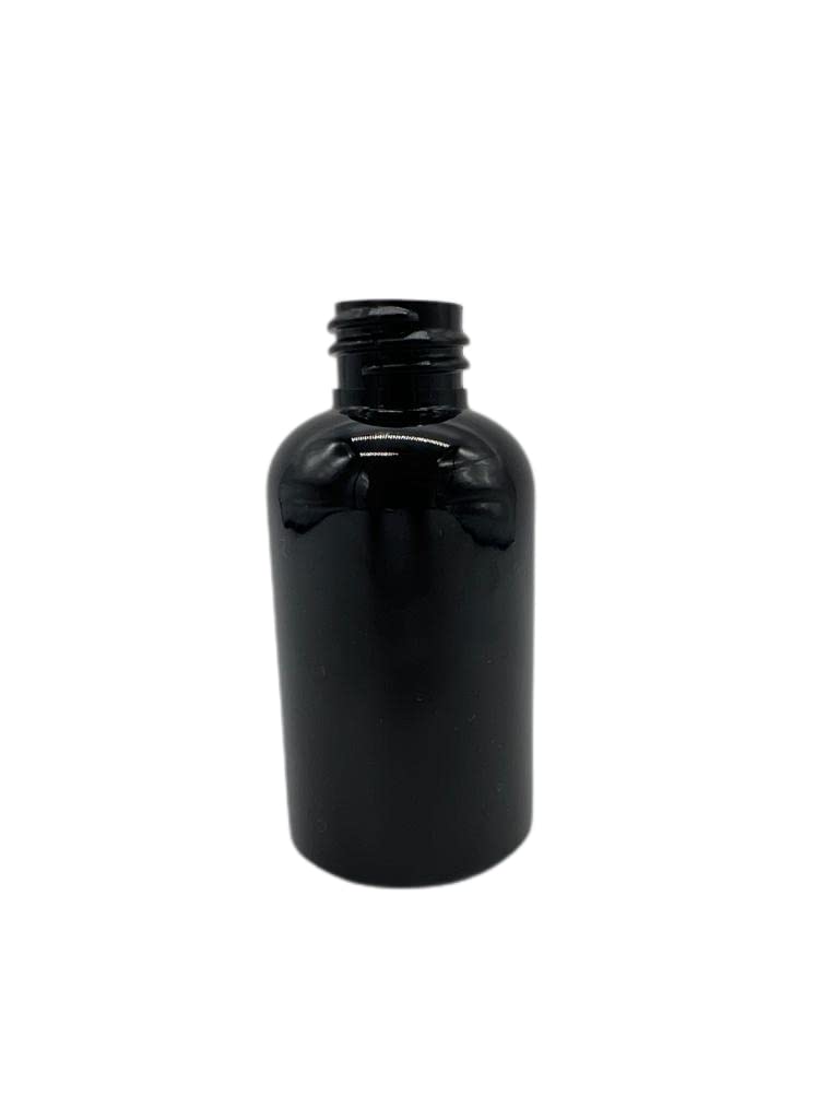 Natural Farms 2 oz Black Boston Plastic Bottles -12 Pack Empty Bottle Refillable - BPA Free - Essential Oils - Aromatherapy | Black Press Down Disc Cap - Made in the USA