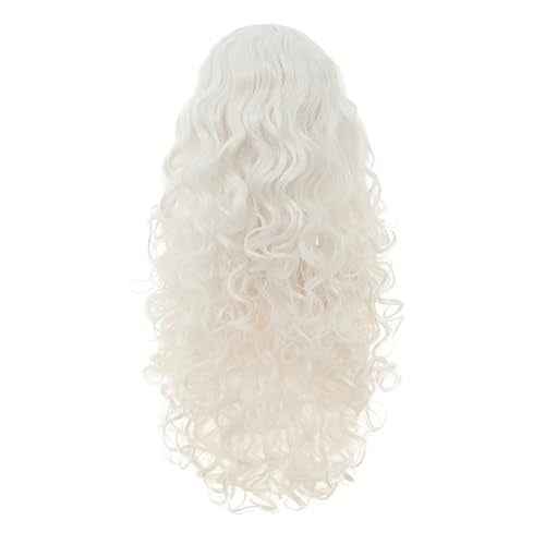 White Long Curly Wigs for Women With bangs Synthetic Queen Princess Middle Part Hair Wig for Cosplay Halloween