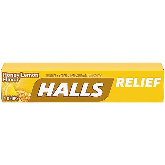 Halls Mentho-Lyptus Menthol Cough Suppressant/Oral Anesthetic Drops, Honey-Lemon, 9-Count Packages (Pack of 20)