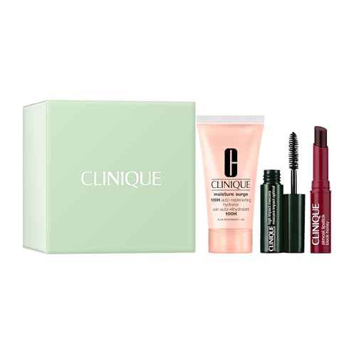 Clinique Icons Gift Set | Almost Lipstick in Black Honey | Moisture Surge 100H Moisturizer, 1 Fl Oz | High Impact Mascara | Hydrating + Glow | Includes 3 Travel Size Pieces