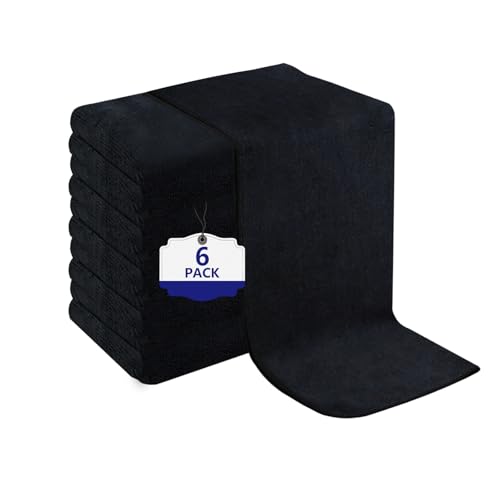 6 Pack Black Salon Towels, Super Soft and Absorbent Microfiber Hair Towel for Salon, Bath, Spa, Pool and Home, 27 inch X 16 inch, Black