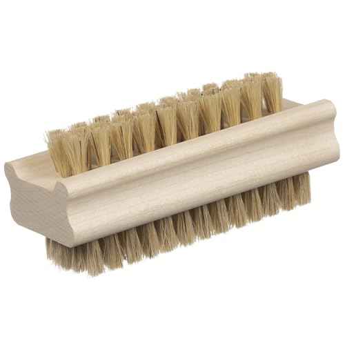 Konex Non-Slip Wooden Two-Sided Nail Brush for Cleaning Fingernails - Nail Scrubber with Natural Boar Bristle - Essential for Daily Use