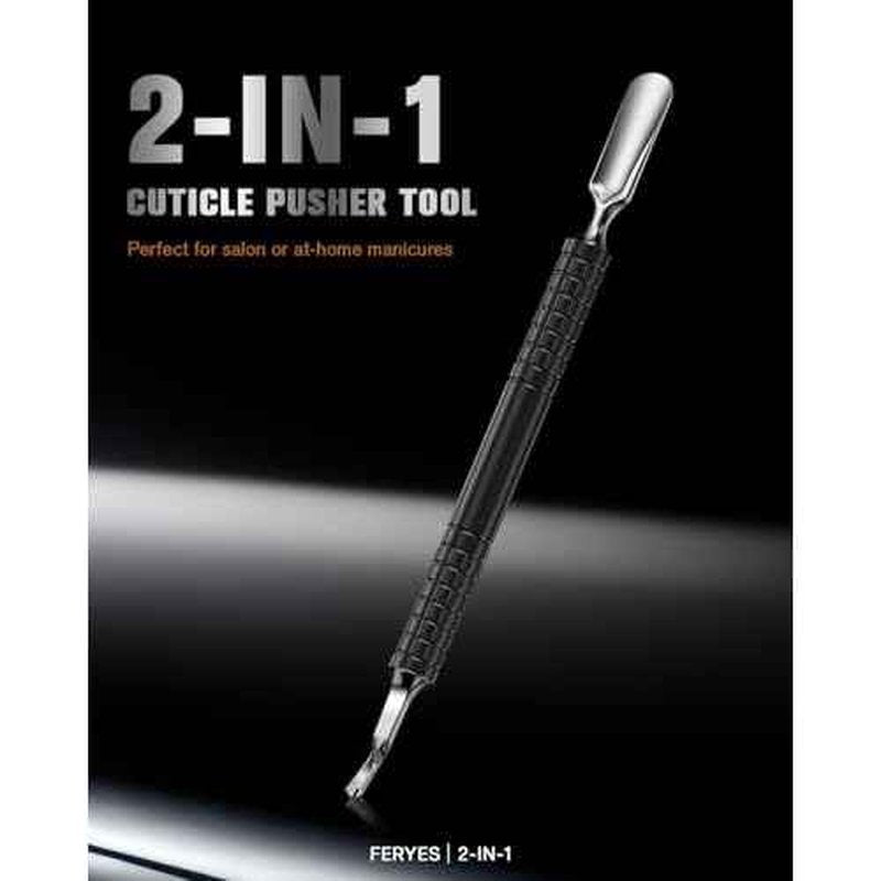 FERYES Cuticle Pusher with Fork, 2-in-1 Cuticle Remover Tool, Upgraded Stainless Steel Cuticle Trimmer Nail Care Tool for Manicures- Black(5.8 Inches£©
