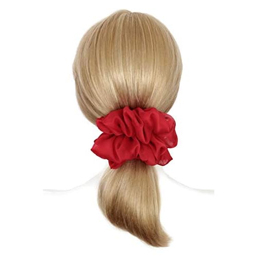 38 Colors Available, Big Scrunchies for Hair, Soft Cheer Chiffon large Ponytail Holder, Cute Birthday Gift for Women Girl Teen, Holiday Accessory (Red)