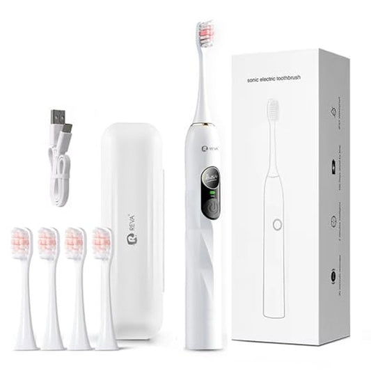 V3 Sonic Electric Toothbrush for Adults - Dual Display, 5 Cleaning Modes, Up to 200 Days Battery on a Single Charge, 4 Brush Heads & IPX7 Waterproof Design