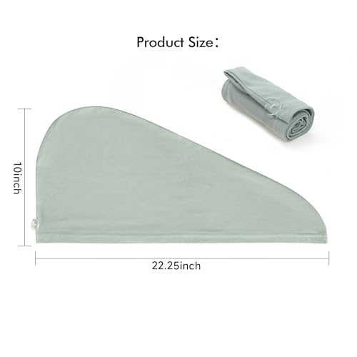 Tee Shirt Drying Wrap, Frizz Free, Soft & Lightweight&Flexible, Hair Drying Turban, Gentle Drying Towel Wrap with Button, for Long Hair (Sage)