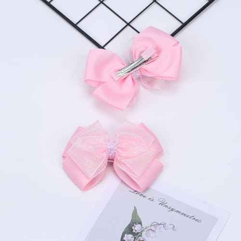 Glitter 4.5-Inch Hair Bows Organza Alligator Clips, Sequin Delicate Double Silver Thread Woven Mesh Hair Accessories for Girls, Toddler, Kids and Women Birthday Wedding - Set of 2 (Light Pink)
