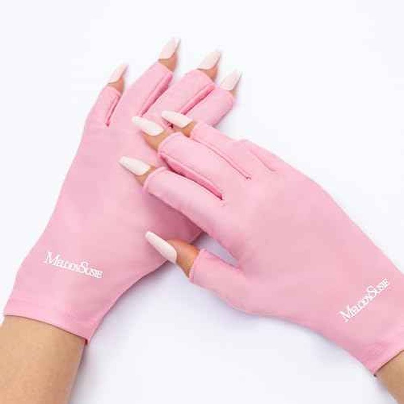 MelodySusie Premium UV Protection Gloves for Manicures, Cool Feeling Fabric,Professional UPF50+, UV Gloves for Gel Nail Lamp, Anti UV Light, Skin Care Fingerless Design, Pink