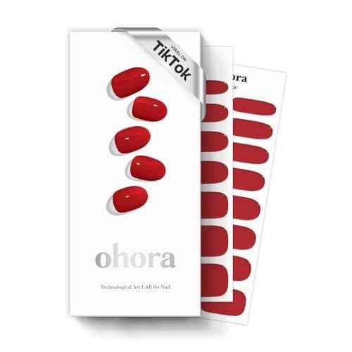 ohora Semi Cured Gel Nail Strips (N Addict) - Works with Any Lamps, Salon-Quality, Long Lasting, Easy to Apply & Remove - Includes 2 Prep Pads, Nail File & Wooden Stick