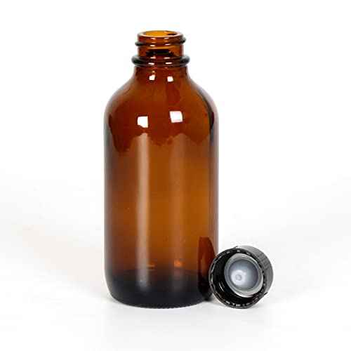 Youngever 12 Pack Empty Glass Bottles with Lids, Amber Glass Tight Seal Lids, Refillable Container for Essential Oils, Vanilla Extract and More (4 Ounce)