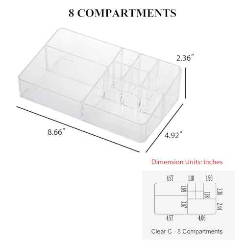 Yesesion Plastic Makeup Storage Organizer, Clear Cosmetics Display Case for Bathroom Counter, Dresser, Small Vanity Holder for Beauty Supplies, Makeup Brushes, Perfume, Lipsticks (8 Compartment)