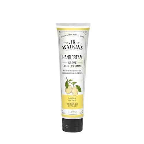 J.R. Watkins Natural Moisturizing Hand Cream, Hydrating Hand Moisturizer with Shea Butter, Cocoa Butter, and Avocado Oil, USA Made and Cruelty Free, 3.3oz, Lemon Cream, Single