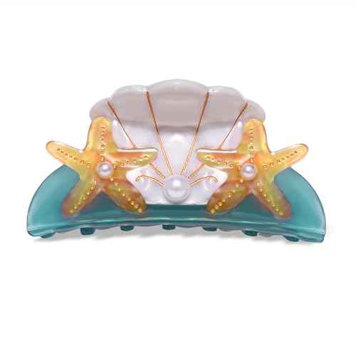 BVGA Sea Animal Hair Claw Clips Marine Life Starfish Seashell Pearl Crystal Claw Clips Cute Large Claw Hair Clips Beach Stylish Hair Accessories Gifts for Women Girls (Shell Starfish Blue)