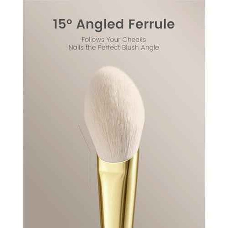 Desert Oak Series CM 160 Angled Blush Brush for Cheeks ? Ideal for Powder & Cream Blush, Golden Brass Ferrule, Ebana Bubinga Handle, Soft Nylon Bristles