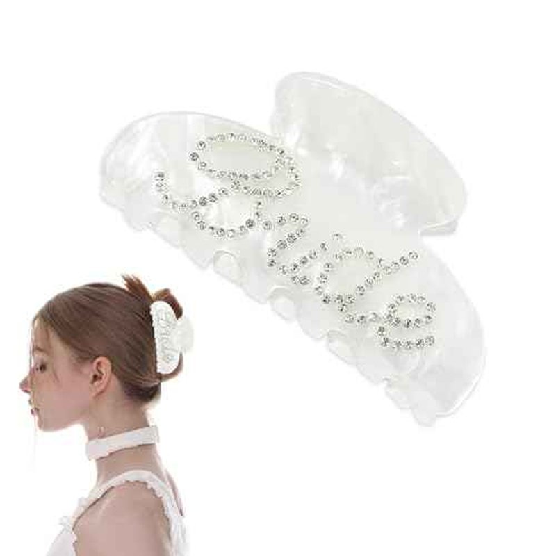 Bride Claw Hair Clip,? Bride White Acrylic Hair Clips with Rhinestone Logo, Bachelorette Party Wedding Birthday Banana Barrettes Hair Decorations for Girl, Trendy Bridal Claws(White)