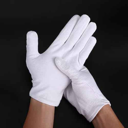 12 Pairs White Cotton Gloves for Eczema Dry Hands Breathable Work Glove Liners Moisturizing Spa Jewelry Inspection Etiquette Gloves Stretchy Fit for Men Women 24PCS Archival Photo Gloves (Large)
