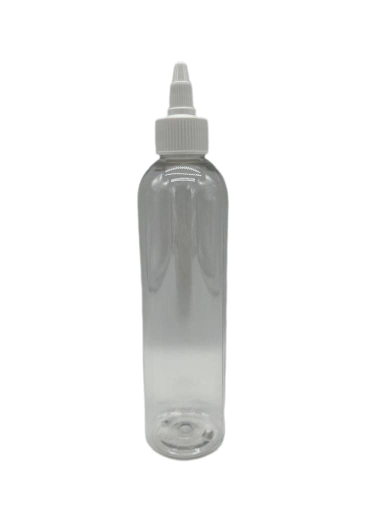 Natural Farms 8 oz Clear Cosmo Plastic Bottles -12 Pack Empty Bottle Refillable - BPA Free - Essential Oils - Aromatherapy | White Twist Top Caps - Made in the USA
