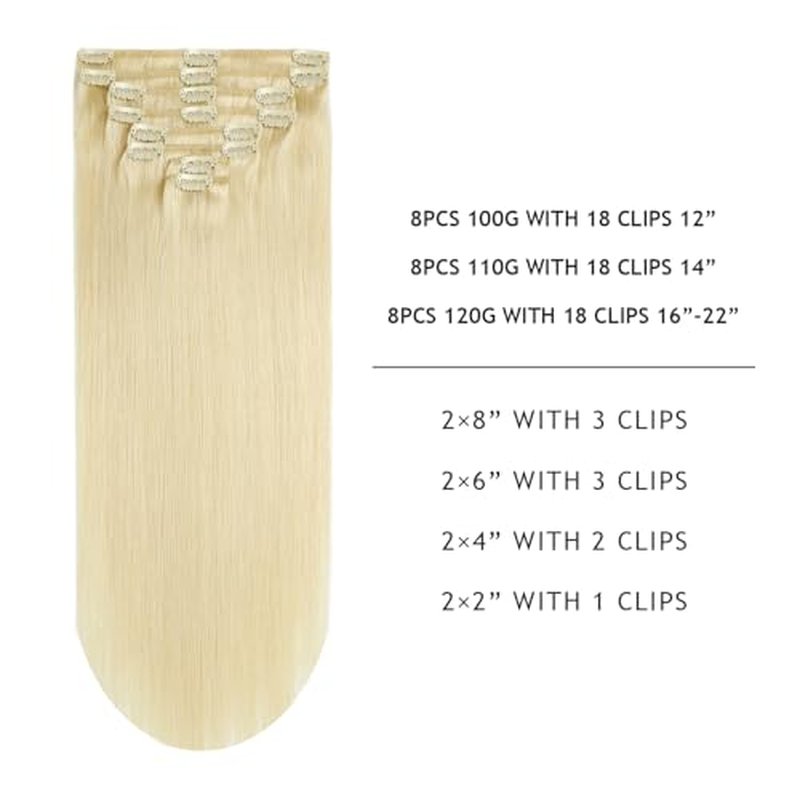 YILITE Clip in Hair Extensions 120g 8Pcs/Pack Platinum Blonde Double Weft Silky Straight Remy Human Hair Thick Clip in Real Hair Extensions for Women (16inches #60 Platinum Blonde)