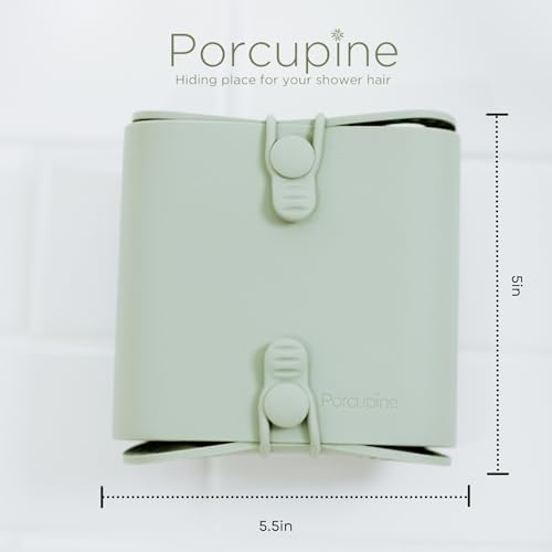 Shower Wall Hair Catcher, Modern Silicone Design Collects & Conceals Hair in Bathroom, Prevents Clogged Drains, Reusable, Removable, Easy to Clean, Heavy Duty Hanger Included (Sage Green)