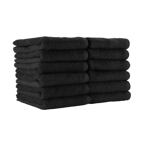 Arkwright Bleach Proof Salon Towels - Pack of 12 - Highly Absorbent, 100% Cotton, Quick Dry Spa Face Towel for Hair Stylist, Barber, Pedicure, and Esthetician, 16 x 27 in, Black