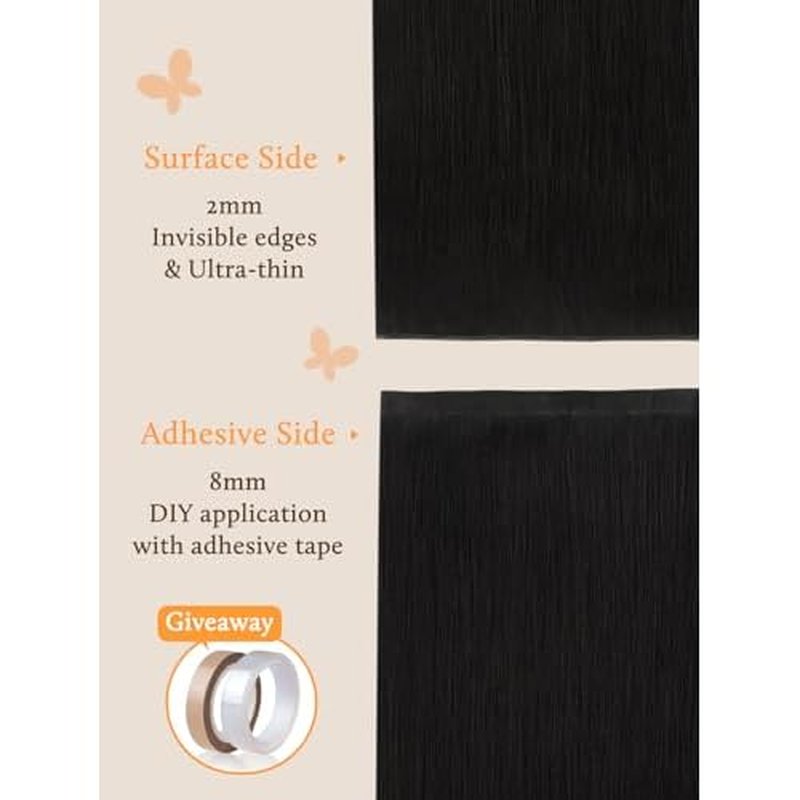 DOORES Tape in Weft Hair Extensions Human Hair, Natural Black 18 Inch 50g, Genius Seamless Extensions Long Wide Genius Seamless Weft Tape in Instant Install