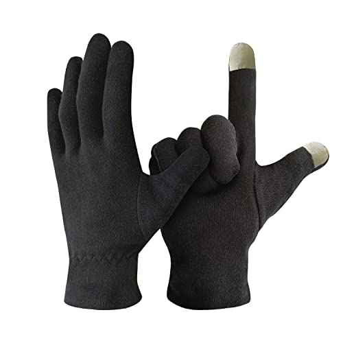 Evridwear 100% Cotton Touchscreen Moisturizing Beauty Gloves with Elastic Cuff, Natural Cosmetic Therapy Gloves for Eczema SPA Dry Hands Care Overnight (Black, Medium) 2 Pairs