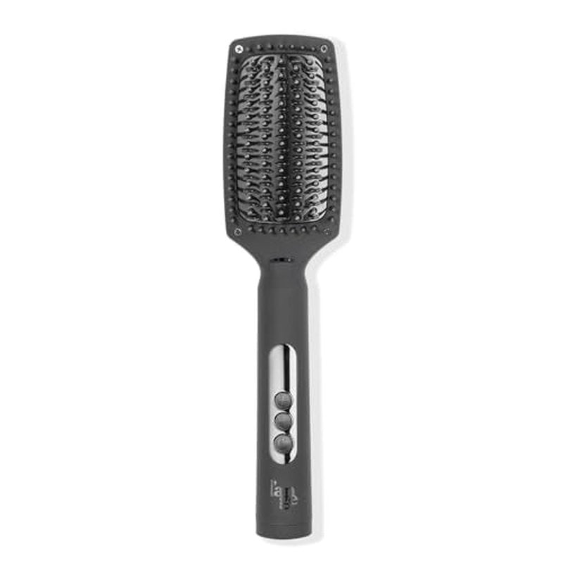 L'ANGE HAIR Le Vite Curve Ceramic Straightening Brush | Heated Straightener Flat Iron for Smooth, Anti Frizz Hair | for All Hair Lengths | Hot Styling Brush for Effortless Straightening (Black)