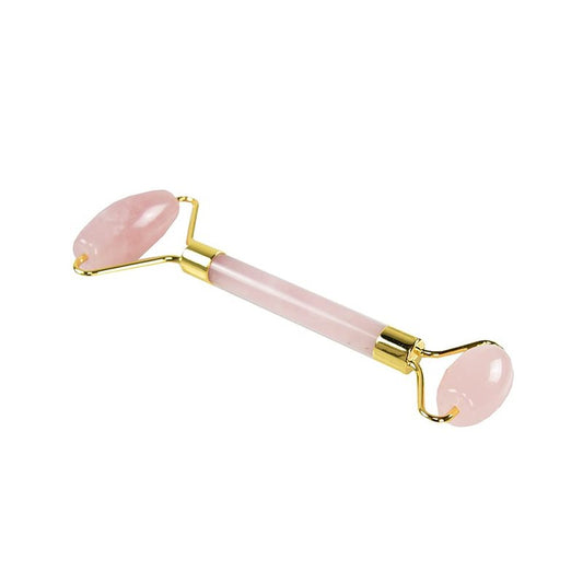 The Vintage Cosmetic Company Rose Quartz Facial Roller, Dual-Ended for Face and Eye Area, Soothes and Cools Skin for Youthful Glow, Skincare Accessory, Pink Rose Quartz Design