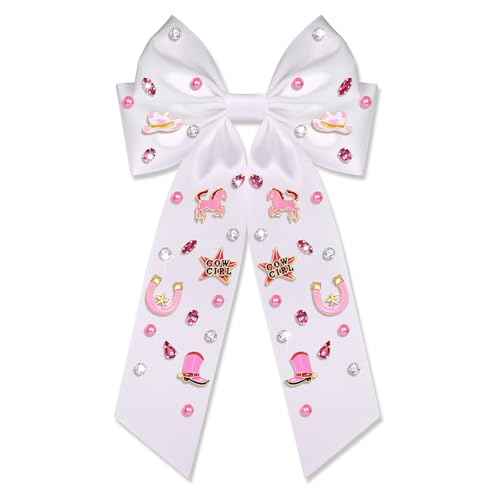 Western Hair Bows for Women Howdy Cowgirl Hair Bow Clips Cowboy Hat Boot Hair Ribbons Jeweled Big Pink Hair Bows Western Hair Accessories Bachelorette Rodeo Nashville Cowgirl Outfits Gifts (Pattern C)