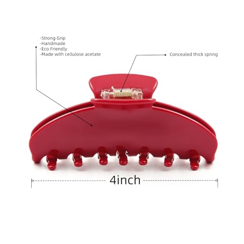 Durable Acetate Hair Clips - 4-Inch Cherry Red Claw Clips for Fine and Thick Hair (Red)