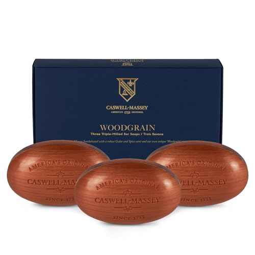 Caswell-Massey Triple Milled Heritage Woodgrain Sandalwood Three-Soap Set, Scented & Moisturizing Bath Soap, Made In The USA, 3 Count (Pack of 1)